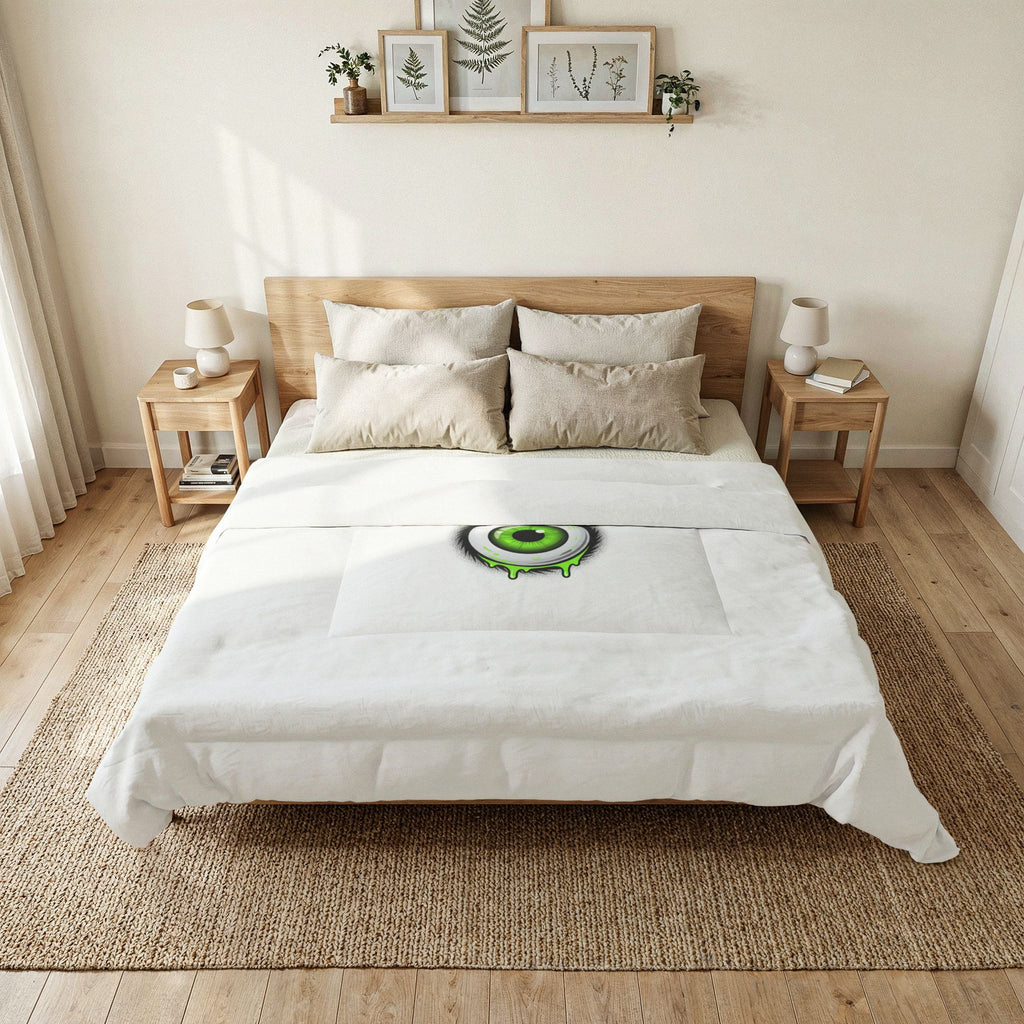 Green Eyeball Logo Comforter — Cotton Bed Comforter with Nakiewear Graphic